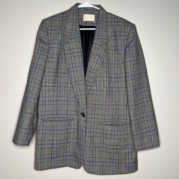 Vintage 60s Pendleton Women’s Blazer Sz 10 Silk Blend Plaid Blue White Preppy - Picture 1 of 4